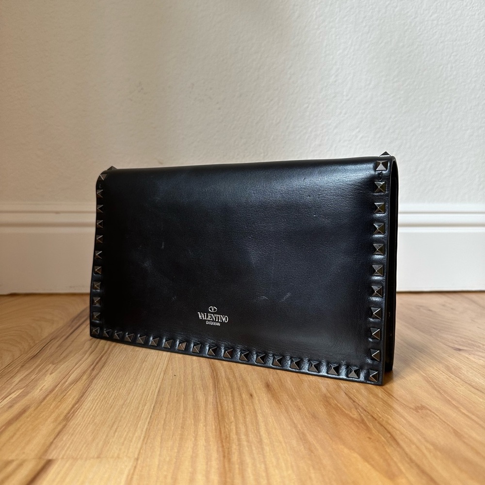 Valentino Black Leather Rockstud Clutch